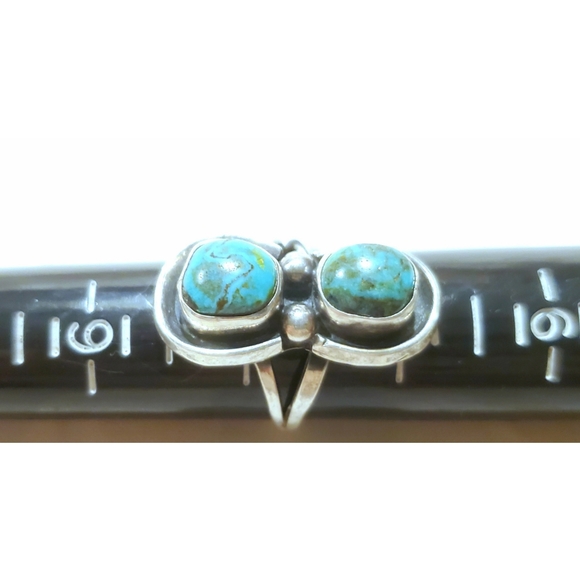 Vtg Navajo Double Nugget Turquoise Statement Ring 925 Sterling Silver Sz 7 - Picture 2 of 16